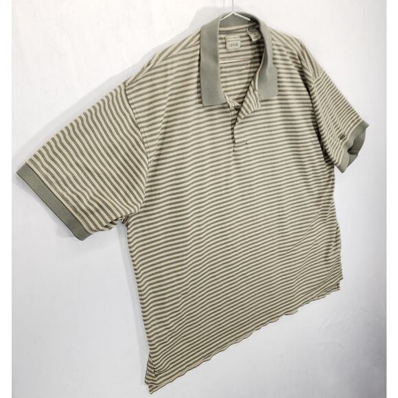 IZOD Polo Mens XXL Green Beige Striped Double Mercerized Short Sleeve Shirt - Picture 6 of 10